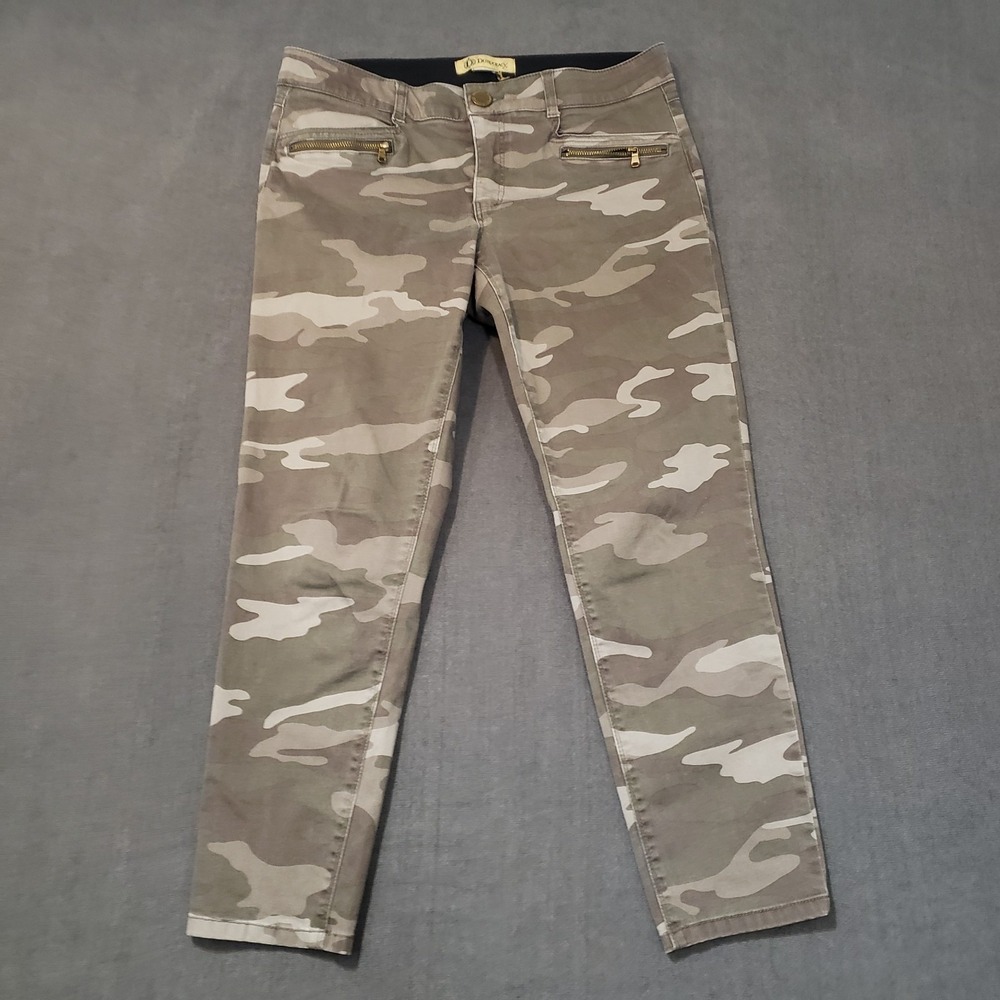 Democracy Camouflage Pants 12 Women's  Solution Gray Mid Rise Flex Cotton‎